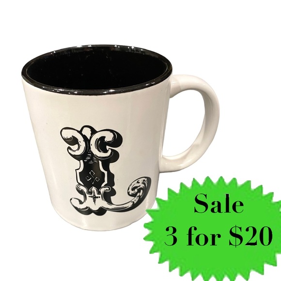 MONOGRAM MUG letter L Print white black 11oz Coffee Mug Alphabet name initial - Picture 1 of 6